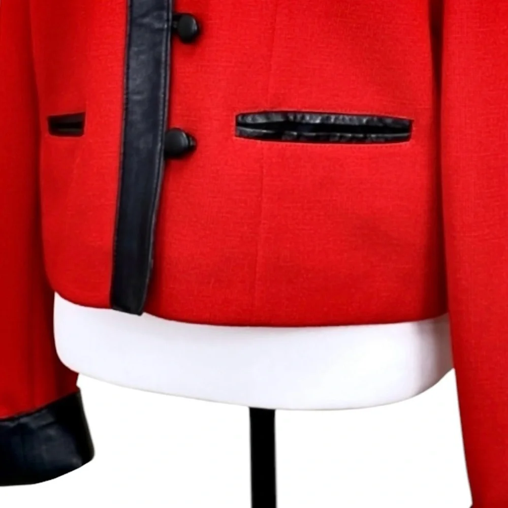 Pikamo Vintage 90s Statement Jacket Art To Wear Leather Trim Wool Blend Red XL - Picture 5 of 8